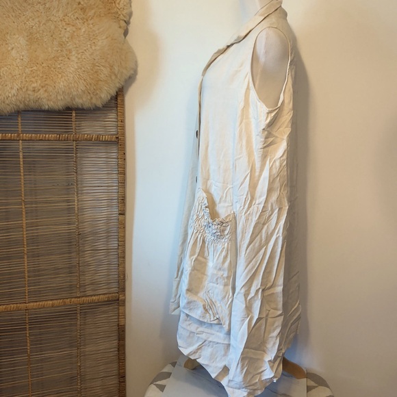 FOR CYNTHIA-LINEN Blend Creamy Tan Button Front Tunic Vest Blouse Top- XL/14/16 - Picture 5 of 10